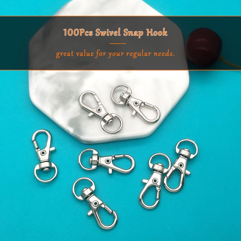 Oubaka 100Pcs Swivel Snap Hook,Stainless Steel Key Chain Clip Hooks Swivel Lanyard Snap Hook Keychain Hooks for Keychain Lanyard,Jewelry,DIY Crafts Supplies - Image 2